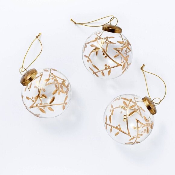Threshold Studio McGee Set of 3 Glass Botanical Ornaments - Christmas 2022